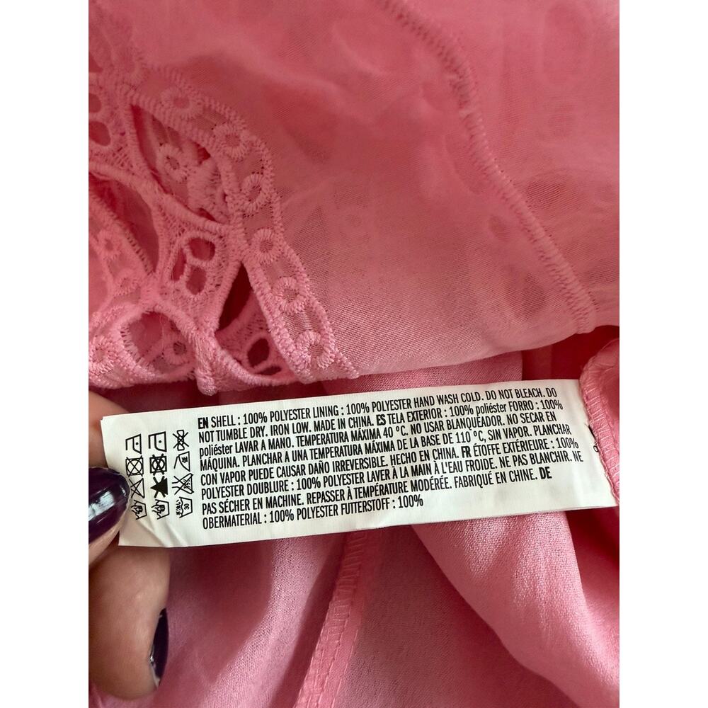 Endless Rose Pink Lace Overlay Dress Round Neck Lined Midi Sleeveless Sz L - Picture 14 of 16